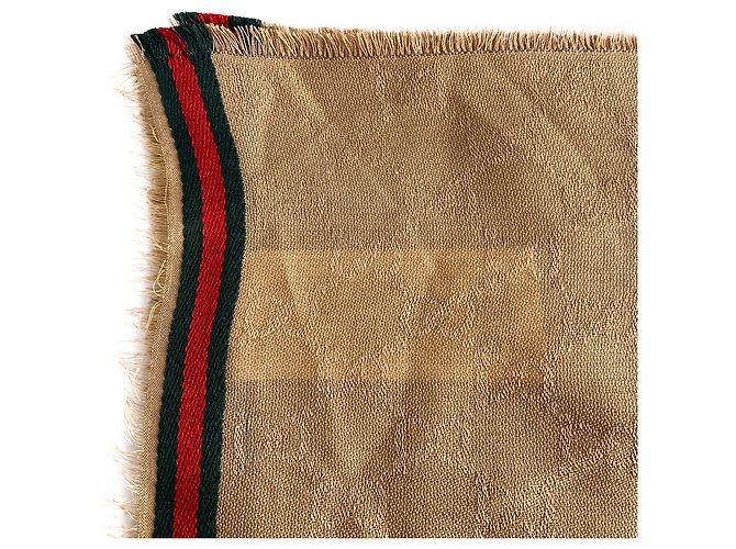 Gucci Foulard GG Supreme in seta e cotone a righe D'oro - vista 6