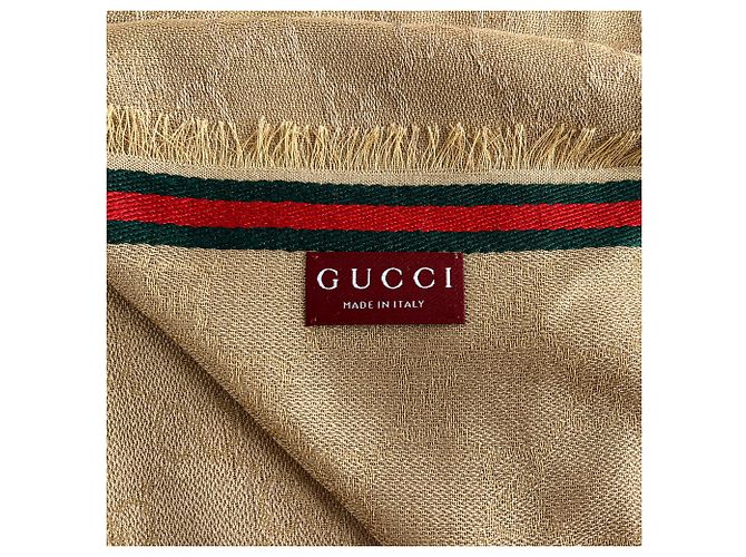 Gucci Foulard GG Supreme in seta e cotone a righe D'oro - vista 8