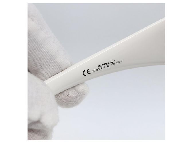 Gafas de sol sin montura GUCCI de plástico Blanco Gris Auth am10786 Castaño - vista 10