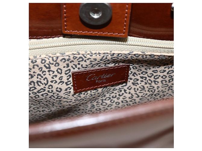 CARTIER Borsa a Mano Pelle Marrone Argento Auth 173509 - vista 10