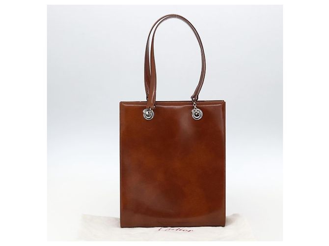 CARTIER Borsa a Mano Pelle Marrone Argento Auth 173509 - vista 12