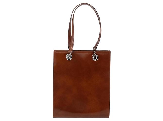 CARTIER Borsa a Mano Pelle Marrone Argento Auth 173509 - vista 13