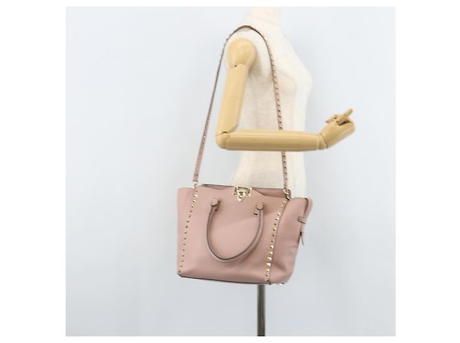 Valentino Borsa Tote in pelle 2 in 1 Rosa Oro Auth BA10420 D'oro - vista 26