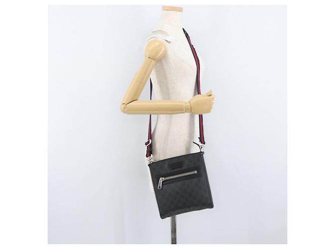 Borsa a Spalla Gucci GG Supreme Sherry Line PVC Nero Argento 523599 Auth BA10640 - vista 25