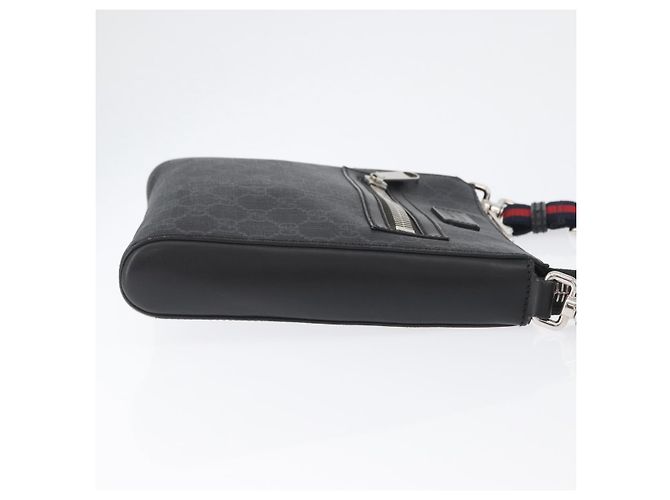 Borsa a Spalla Gucci GG Supreme Sherry Line PVC Nero Argento 523599 Auth BA10640 - vista 3