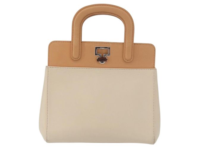 CARTIER Borsa a Mano Pelle Beige Argento Auth bs33554 - vista 13