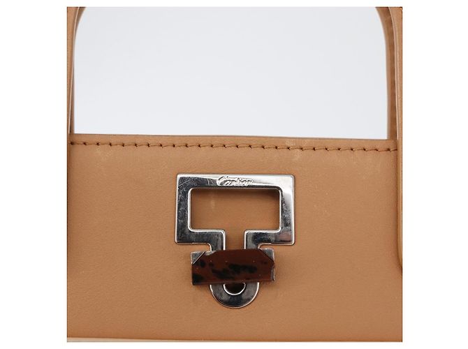 CARTIER Borsa a Mano Pelle Beige Argento Auth bs33554 - vista 17