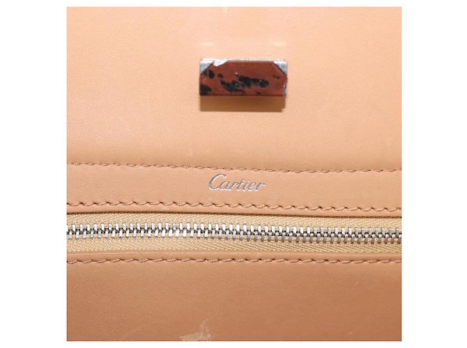 CARTIER Borsa a Mano Pelle Beige Argento Auth bs33554 - vista 18