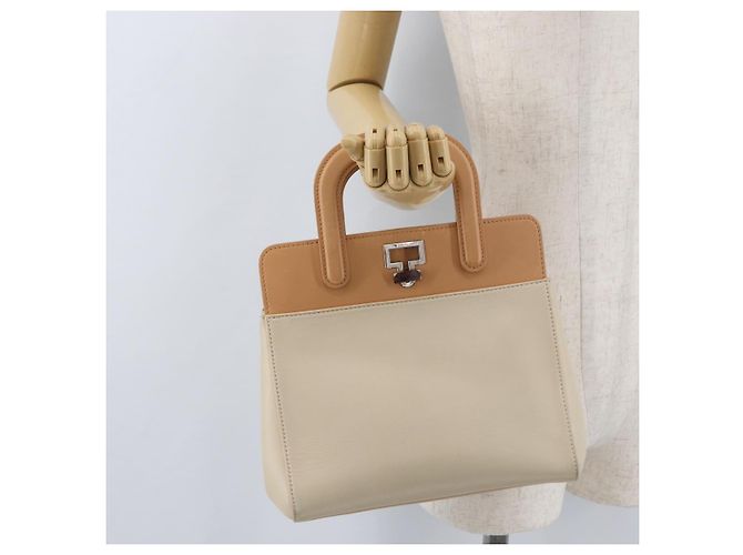 CARTIER Borsa a Mano Pelle Beige Argento Auth bs33554 - vista 25