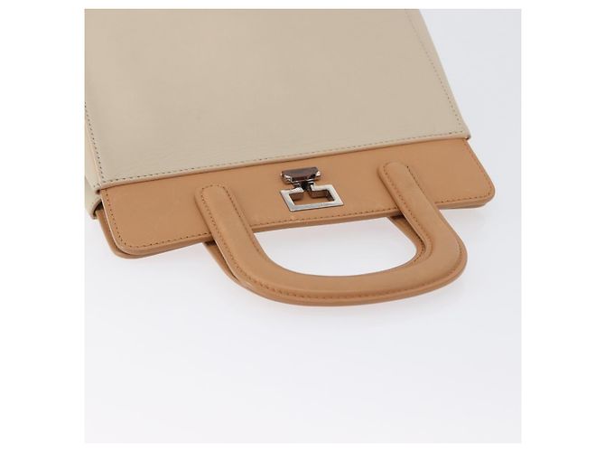 CARTIER Borsa a Mano Pelle Beige Argento Auth bs33554 - vista 7