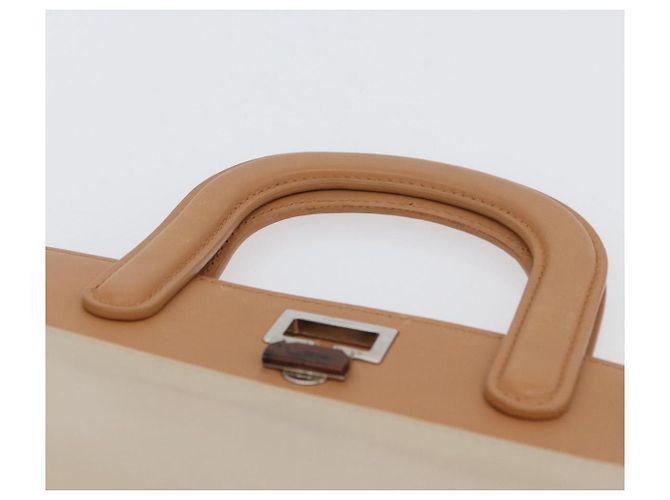 CARTIER Borsa a Mano Pelle Beige Argento Auth bs33554 - vista 9