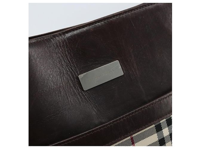 Borsa a Spalla Nova Check Burberry Canvas Beige Argento Auth 172244 - vista 10