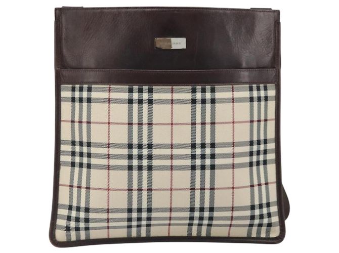 Borsa a Spalla Nova Check Burberry Canvas Beige Argento Auth 172244 - vista 13
