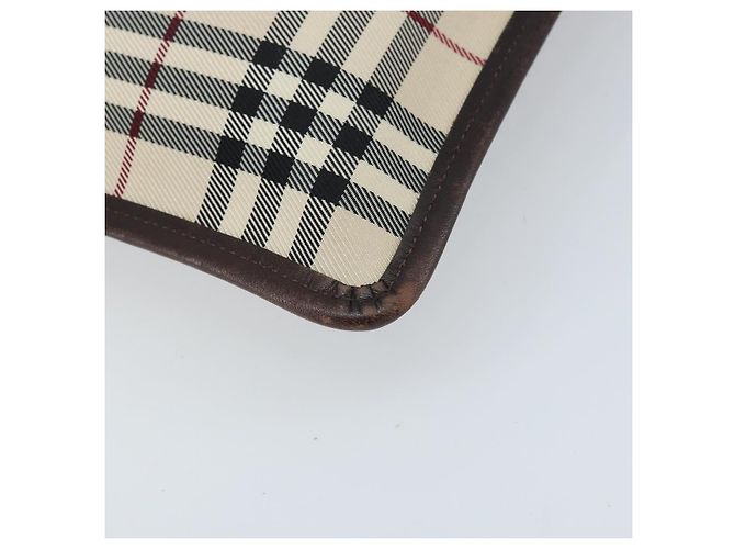 Borsa a Spalla Nova Check Burberry Canvas Beige Argento Auth 172244 - vista 16