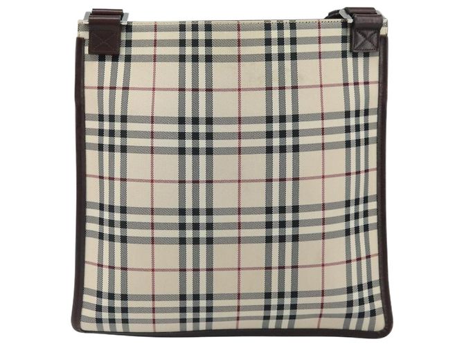 Borsa a Spalla Nova Check Burberry Canvas Beige Argento Auth 172244 - vista 2