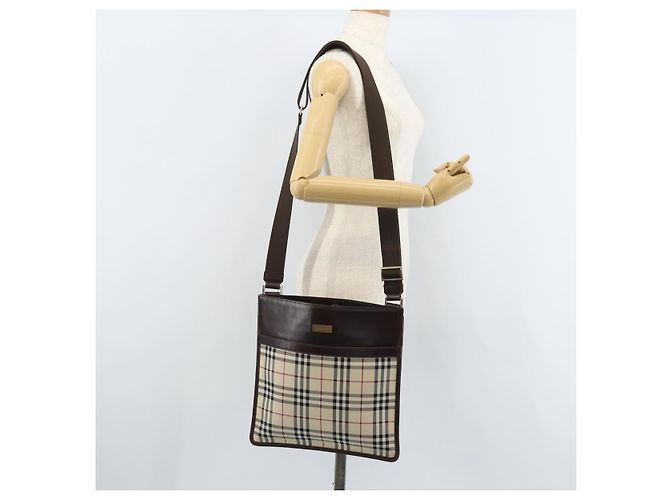 Borsa a Spalla Nova Check Burberry Canvas Beige Argento Auth 172244 - vista 21