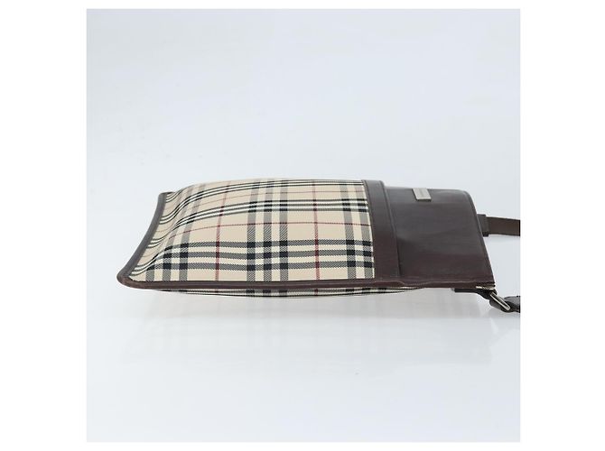 Borsa a Spalla Nova Check Burberry Canvas Beige Argento Auth 172244 - vista 3