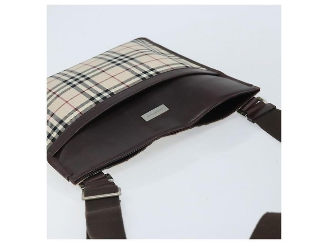 Borsa a Spalla Nova Check Burberry Canvas Beige Argento Auth 172244 - vista 6