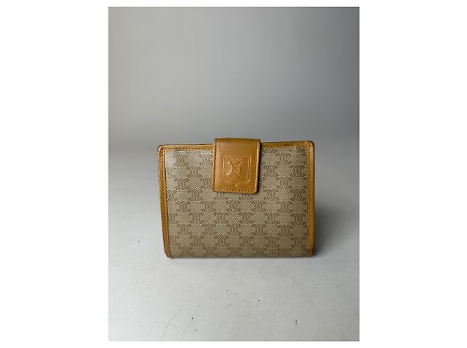 Céline Vintage Celine Paris Triomphe Leather Wallet Beige Brown - view 10