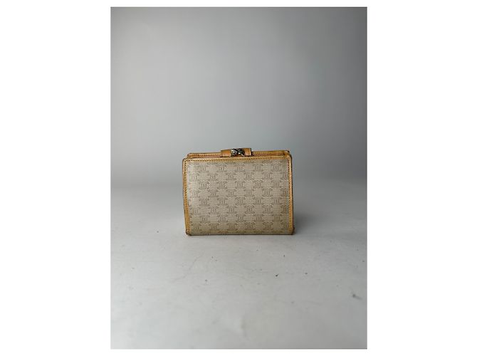 Céline Vintage Celine Paris Triomphe Leather Wallet Beige Brown - view 11