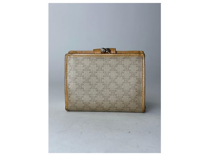 Céline Vintage Celine Paris Triomphe Leather Wallet Beige Brown - view 2