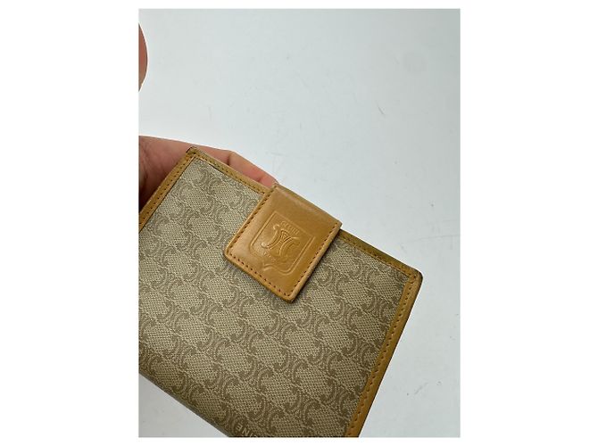 Céline Vintage Celine Paris Triomphe Leather Wallet Beige Brown - view 3