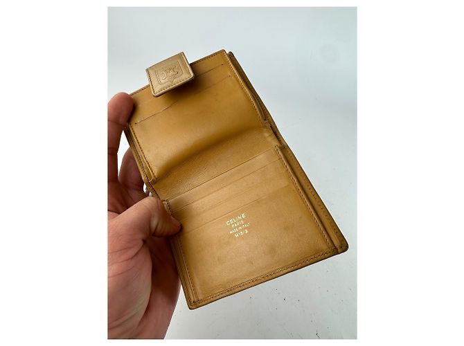 Céline Vintage Celine Paris Triomphe Leather Wallet Beige Brown - view 4