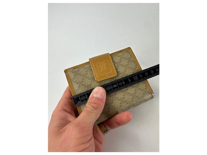 Céline Vintage Celine Paris Triomphe Leather Wallet Beige Brown - view 8