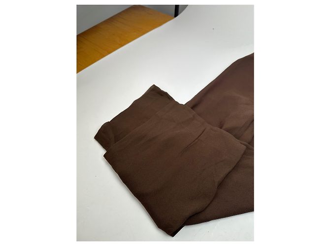 Vintage Givenchy Thin Layered Wide Leg Wool Pants Brown S - view 4