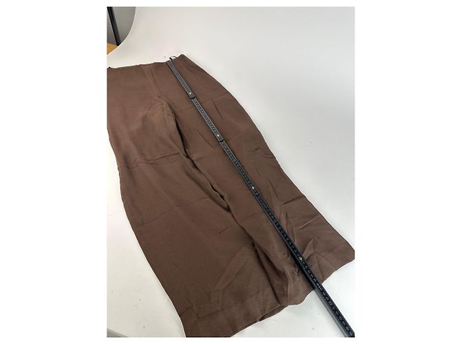 Vintage Givenchy Thin Layered Wide Leg Wool Pants Brown S - view 5