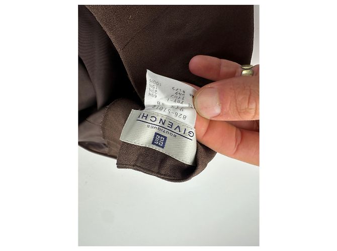 Vintage Givenchy Thin Layered Wide Leg Wool Pants Brown S - view 9