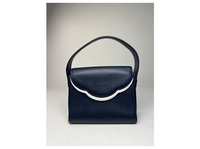 Vintage Courreges Paris Lederhandtasche Marineblau - Ansicht 10