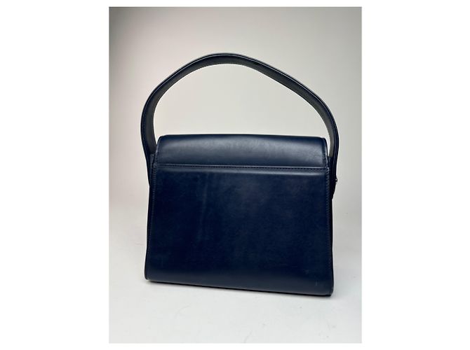 Vintage Courreges Paris Lederhandtasche Marineblau - Ansicht 11