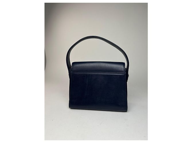 Vintage Courreges Paris Lederhandtasche Marineblau - Ansicht 2