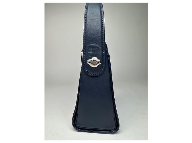 Vintage Courreges Paris Lederhandtasche Marineblau - Ansicht 3