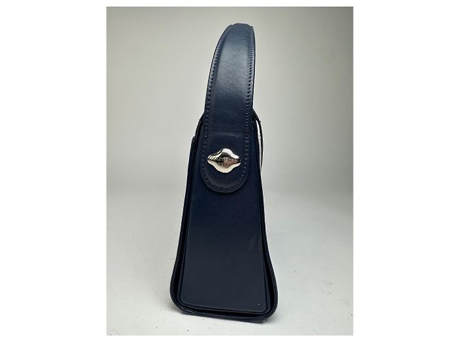 Vintage Courreges Paris Lederhandtasche Marineblau - Ansicht 4