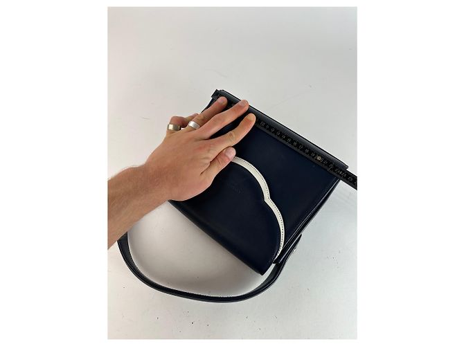 Vintage Courreges Paris Lederhandtasche Marineblau - Ansicht 5