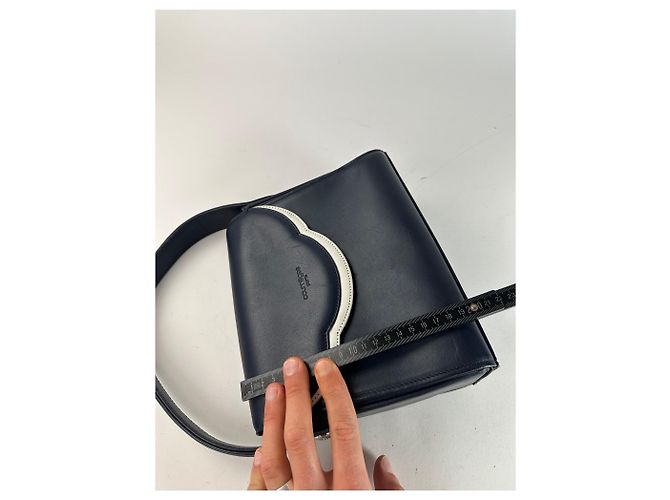 Vintage Courreges Paris Lederhandtasche Marineblau - Ansicht 6