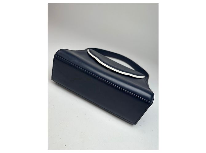 Vintage Courreges Paris Lederhandtasche Marineblau - Ansicht 7