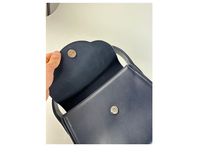 Vintage Courreges Paris Lederhandtasche Marineblau - Ansicht 8