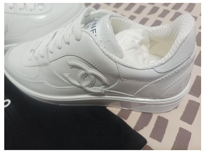 Sneakers Chanel in pelle bianca Bianco - vista 7