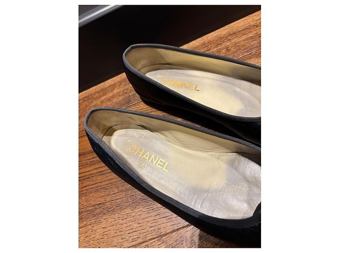 Chanel Metallic Navy Leder Ballerinas mit CC Logo Schleife Schwarz - Ansicht 6