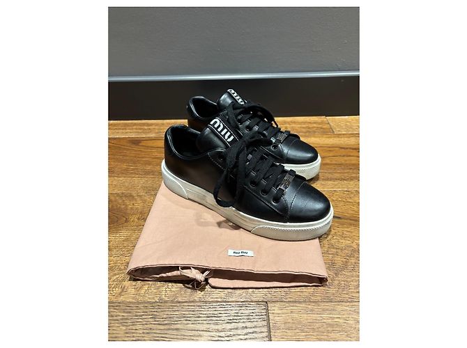 Sneakers in pelle nera Miu Miu Nero - vista 5