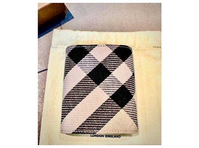 Compact leather and fabric wallet with Burberry check Black Blue Beige - view 8