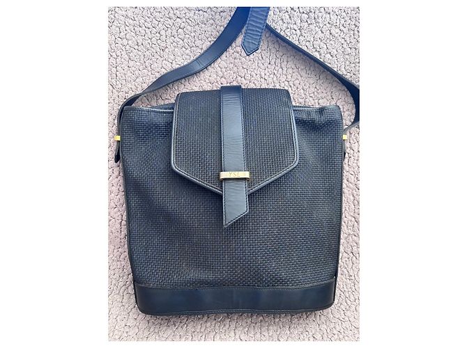 Borsa a Spalla in Pelle e Tessuto Yves Saint Laurent Blu scuro - vista 2