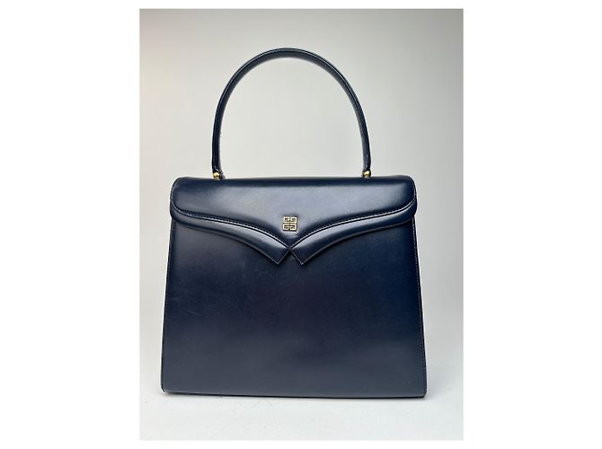 Vintage Givenchy Lederhandtasche in Marineblau - Ansicht 11
