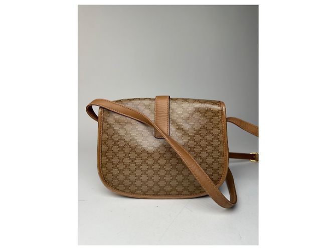 Céline Vintage Celine Paris Triomphe Monogram Ledertasche Beige Gold - Ansicht 11