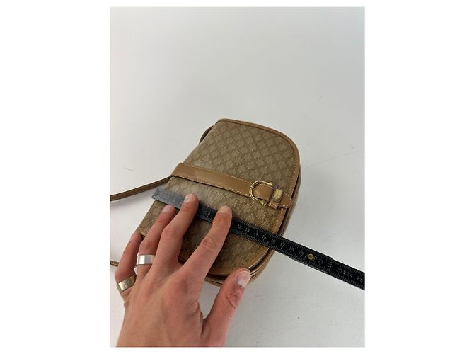 Céline Vintage Celine Paris Triomphe Monogram Ledertasche Beige Gold - Ansicht 14