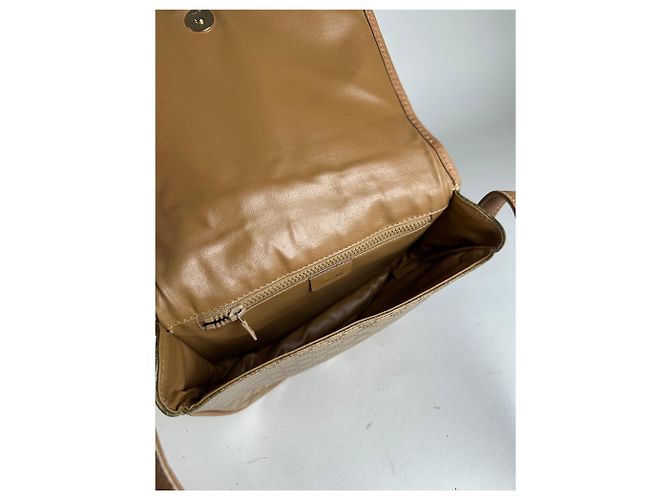 Céline Vintage Celine Paris Triomphe Monogram Ledertasche Beige Gold - Ansicht 3