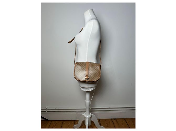Céline Vintage Celine Paris Triomphe Monogram Ledertasche Beige Gold - Ansicht 4